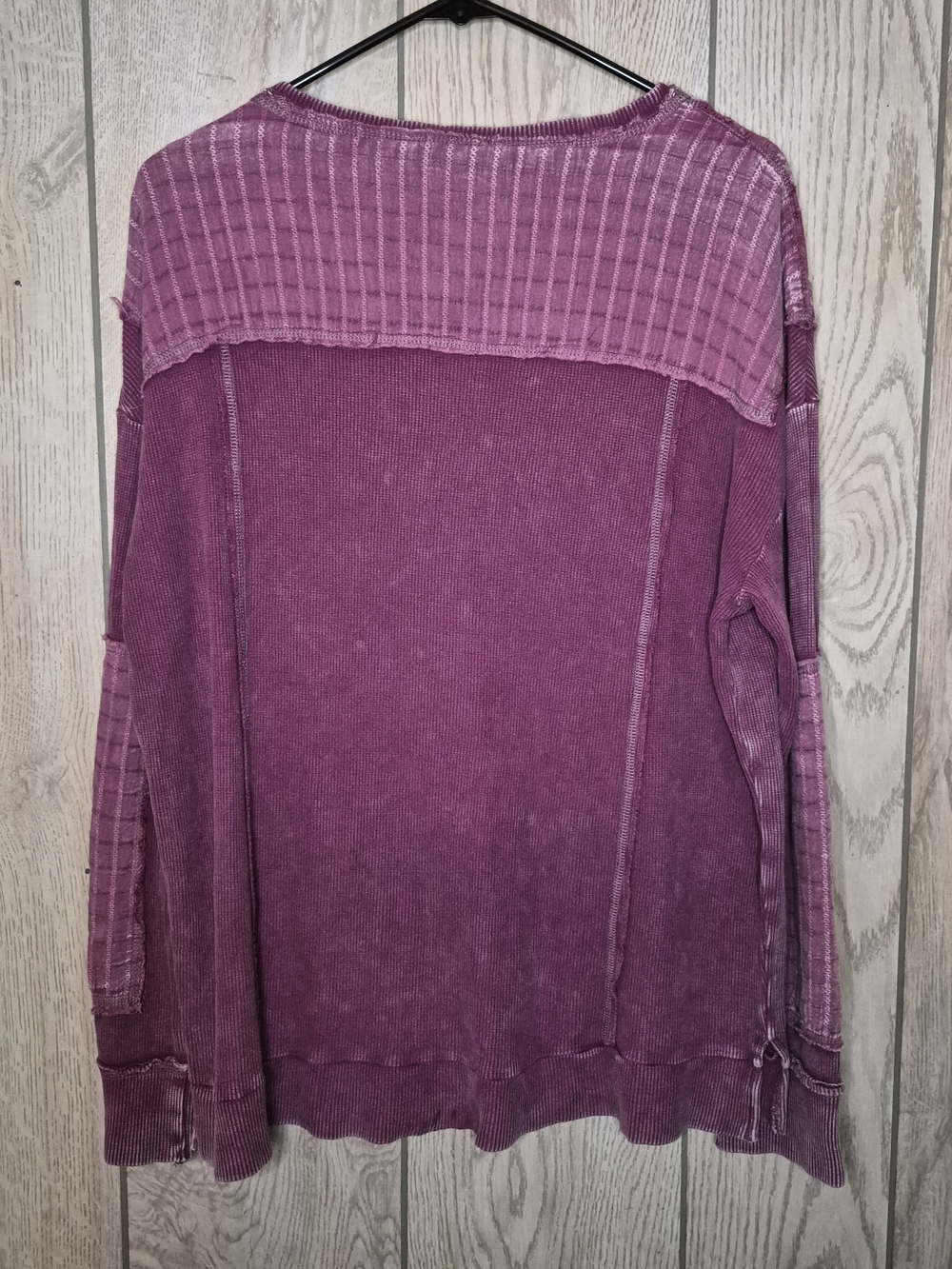 Washed Plum Ribbed Yoke Pullover Sweatshirt - Picture 2 of 5